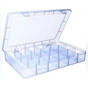 NEW Large Clear Plastic Storage Organizer Dividers 18 Grid Box Bead Jewelry Fish